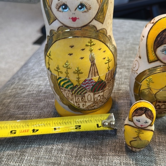 Hand Painted Wood Burned Russian Matryoshka Nesting Doll 3lSet of 4 - Picture 3 of 8
